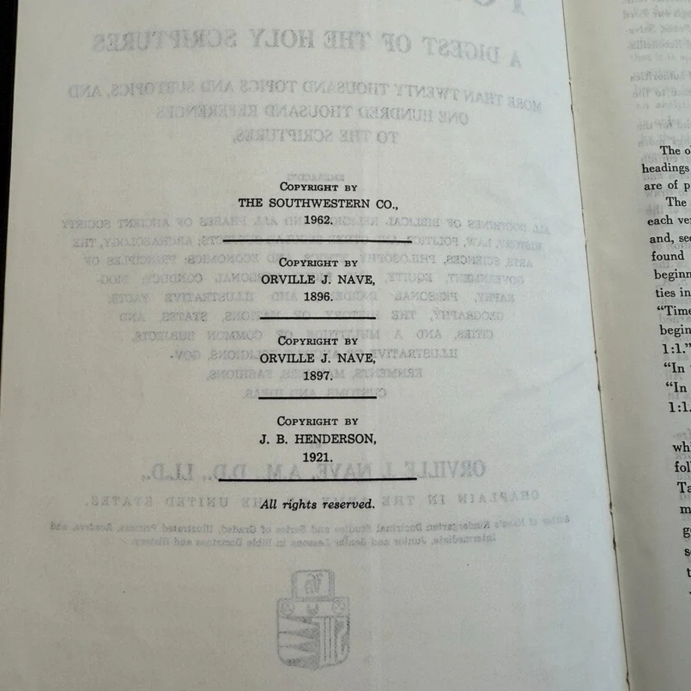 Nave's Topical Bible 1962 Southwestern A Digest of Holy Scripture Vintage Black‎